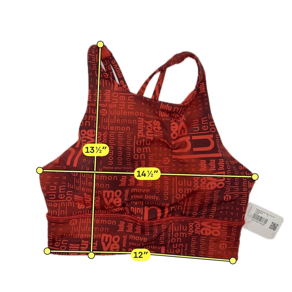 Lululemon Energy Bra High Neck Long Line Women 6 Red Logo Print Yoga Pilates C/D - Picture 4 of 7